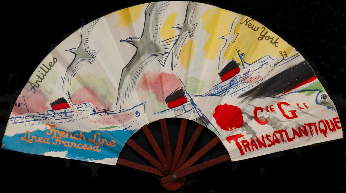 French Lines Lines Francesa CGT (Compagnie Generale Transatlantique) Advertising Fan Antilles New Yopk