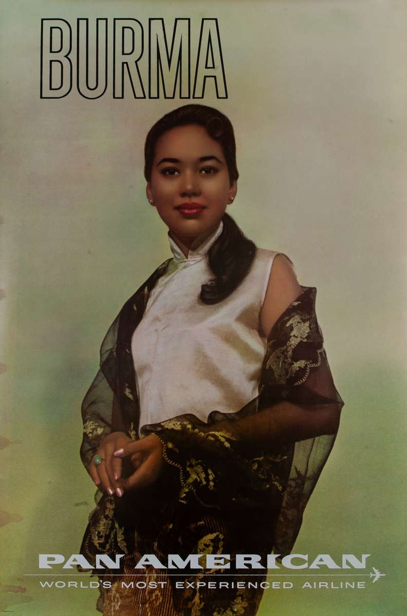 Pan American The Worlds Most Experienced Airline Travel Poster Burma Woman