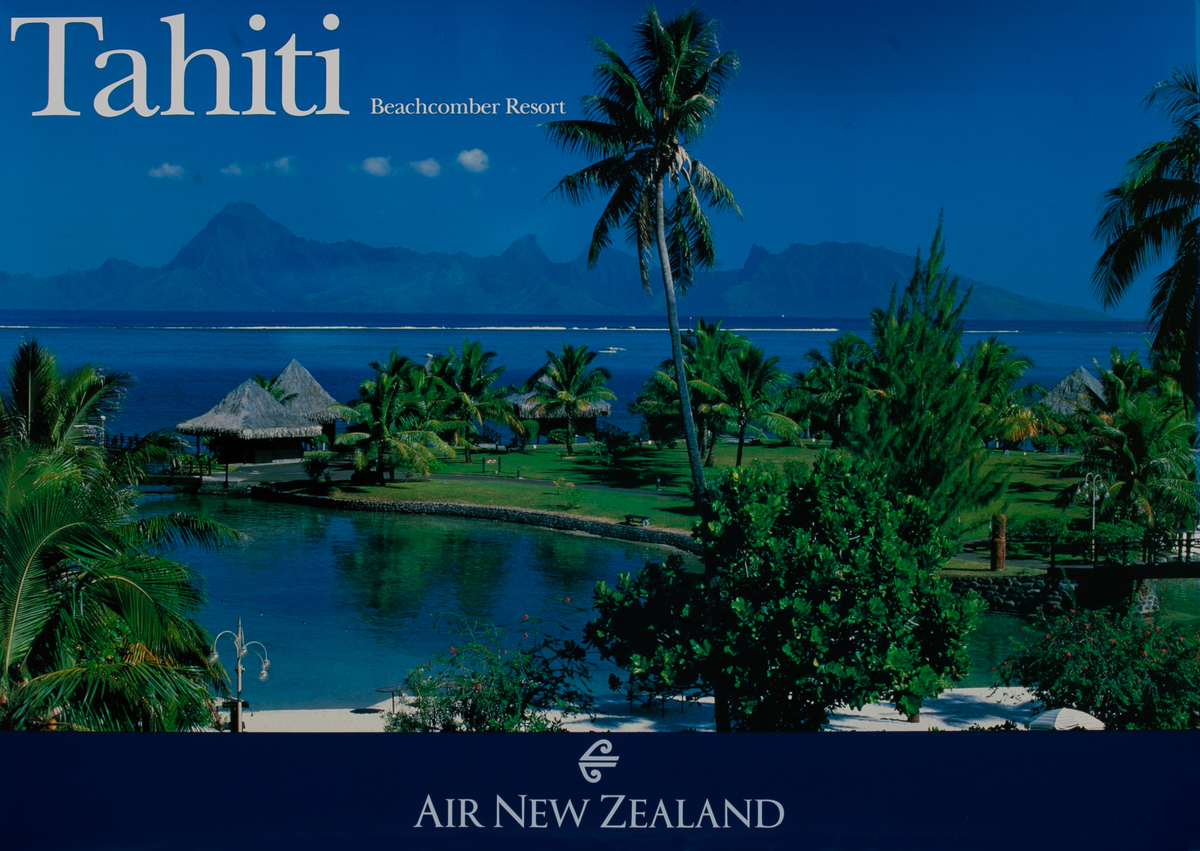 Tahiti Beachcomber Restort Air New Zealand Travel Poster