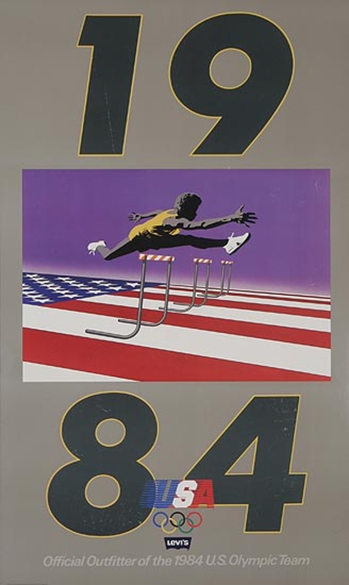 Levi's Pants Original Advertising 1984 Olympics Poster USA Hurdles