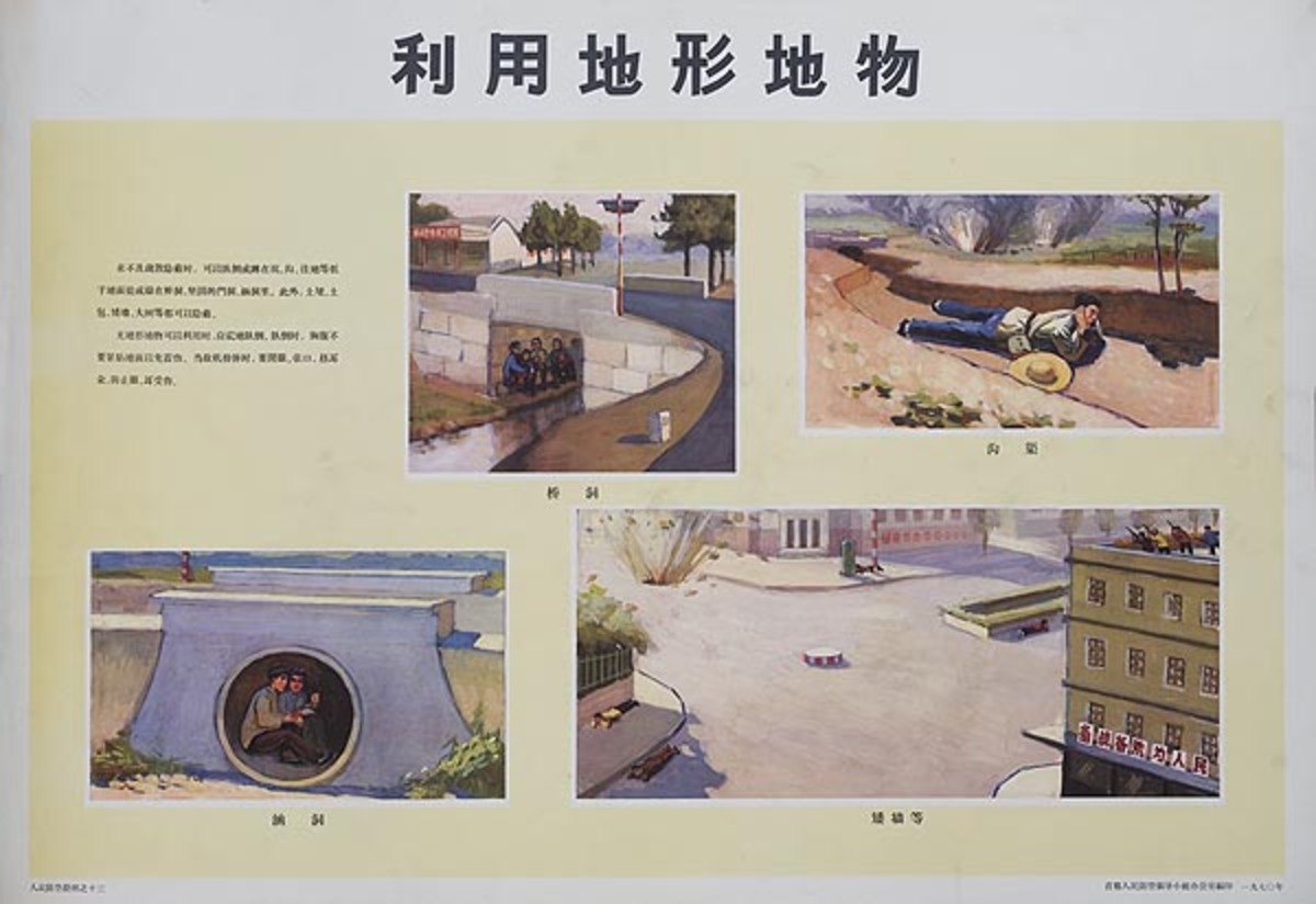 Safe Places During Attack Original Chinese Cultural Revolution Civil Defense Poster