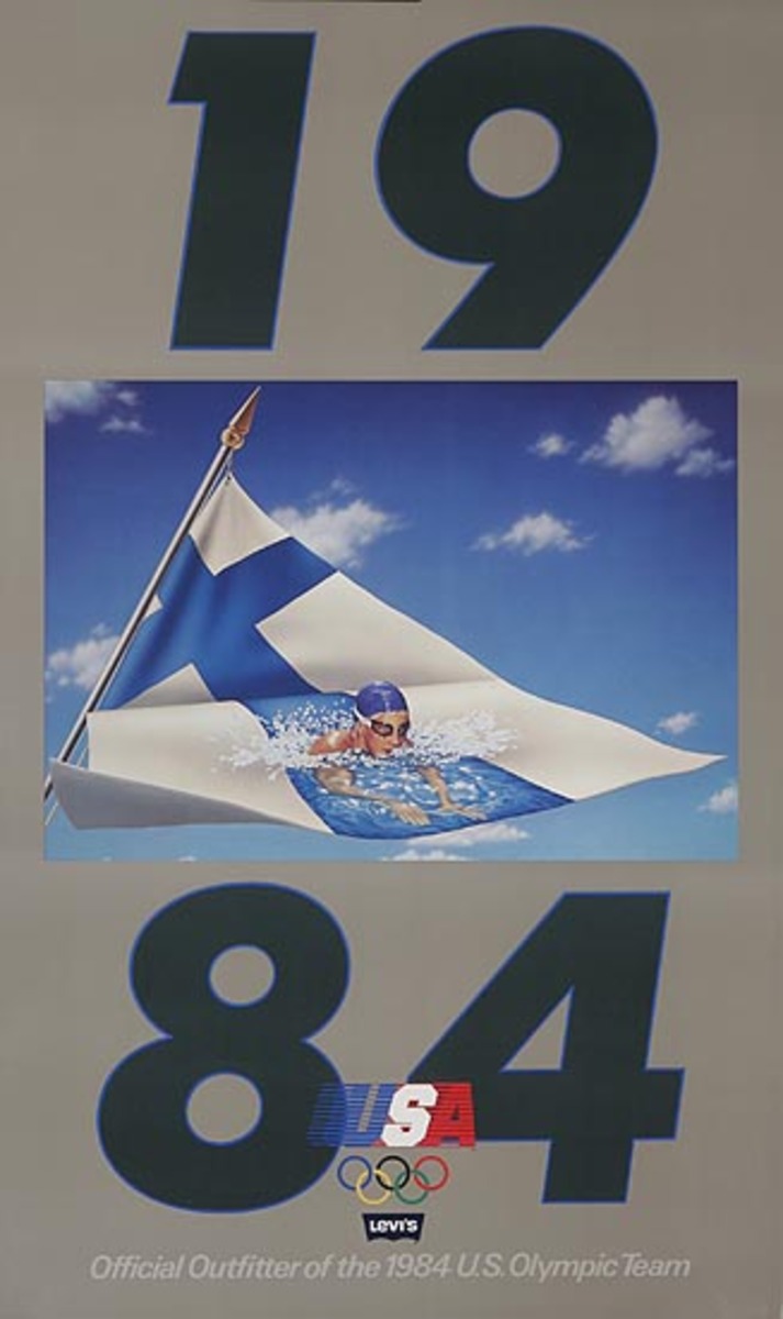 Levi's Pants Original Advertising 1984 Olympics Poster Finland Swimmer