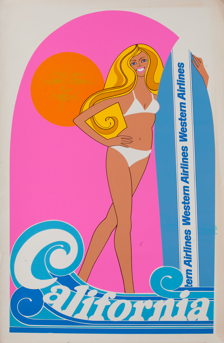 Western Airlines California Surfer Travel Poster