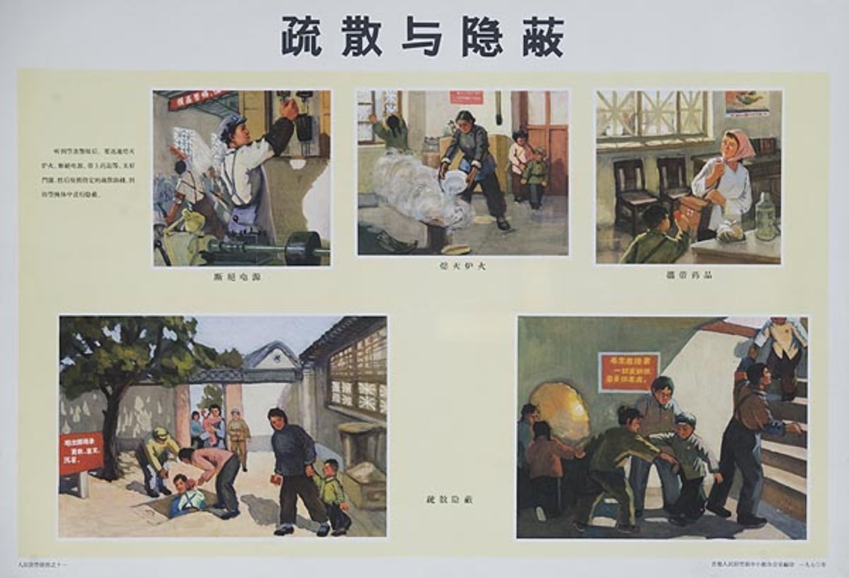 Going to Underground Shelter Original Chinese Cultural Revolution Civil Defense Poster