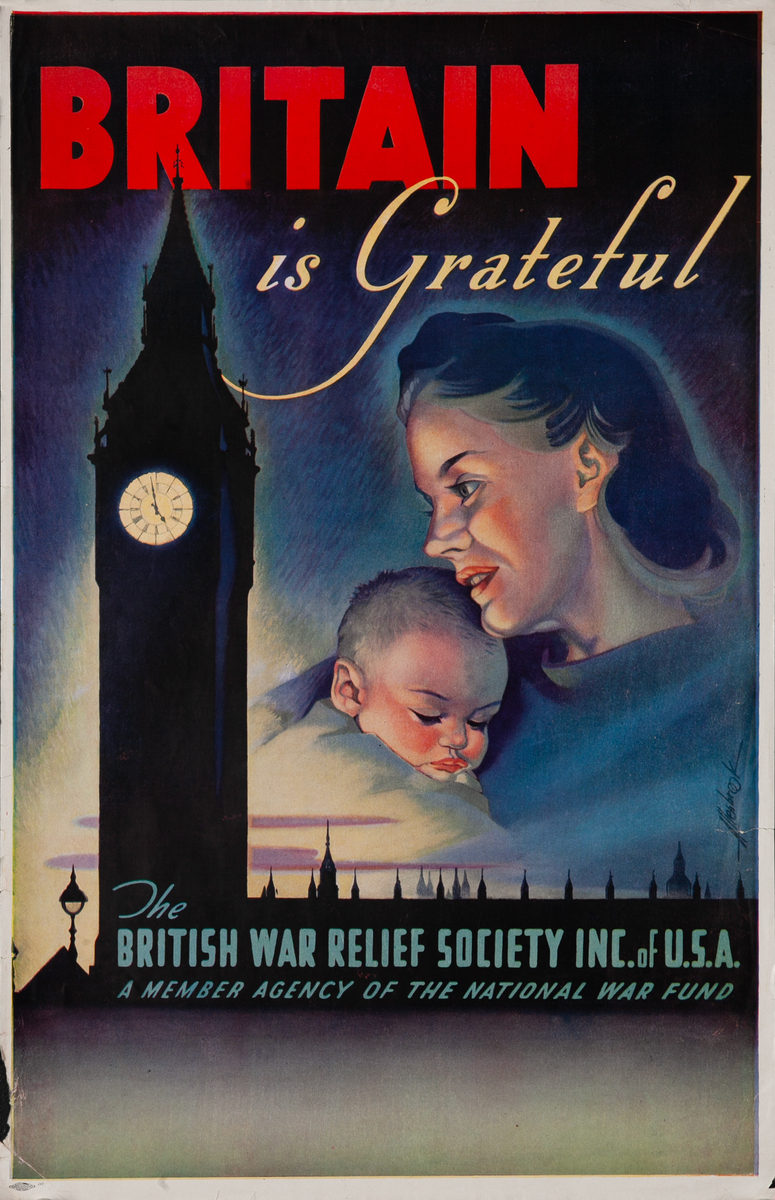 Britain is Grateful, The British War Relief Society Inc, of USA  WWII Homefront Poster