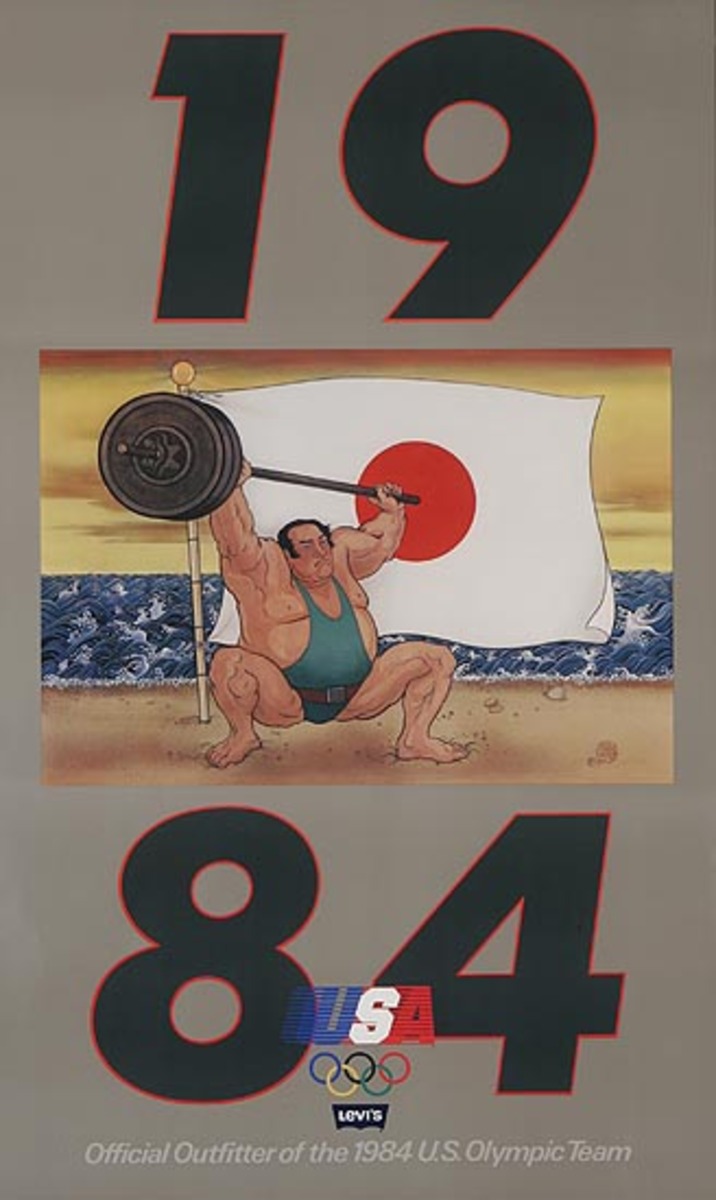 Levi's Pants Original Advertising 1984 Olympics Poster Japan Weightlifter