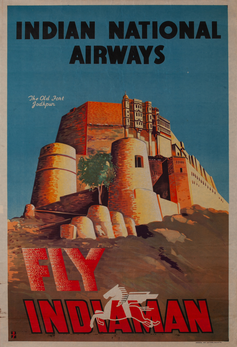 Indian National Airways - Fort Jodhpur - Fly Indiaman Travel Poster