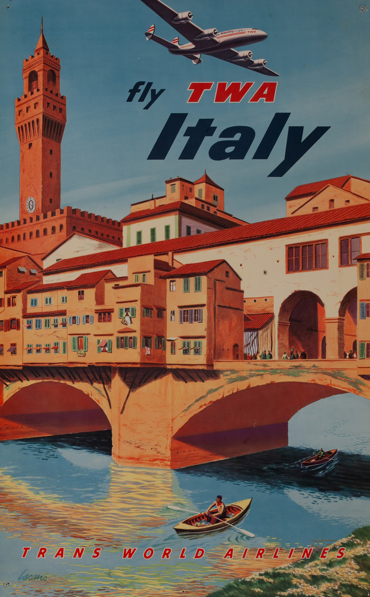 TWA Italy Ponte Vecchio Florence Italy Travel Poster