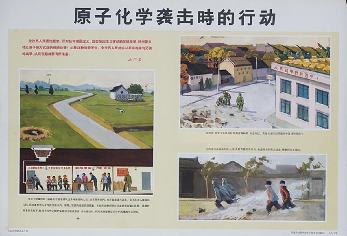 Rooftop Snipers Original Chinese Cultural Revolution Civil Defense Poster