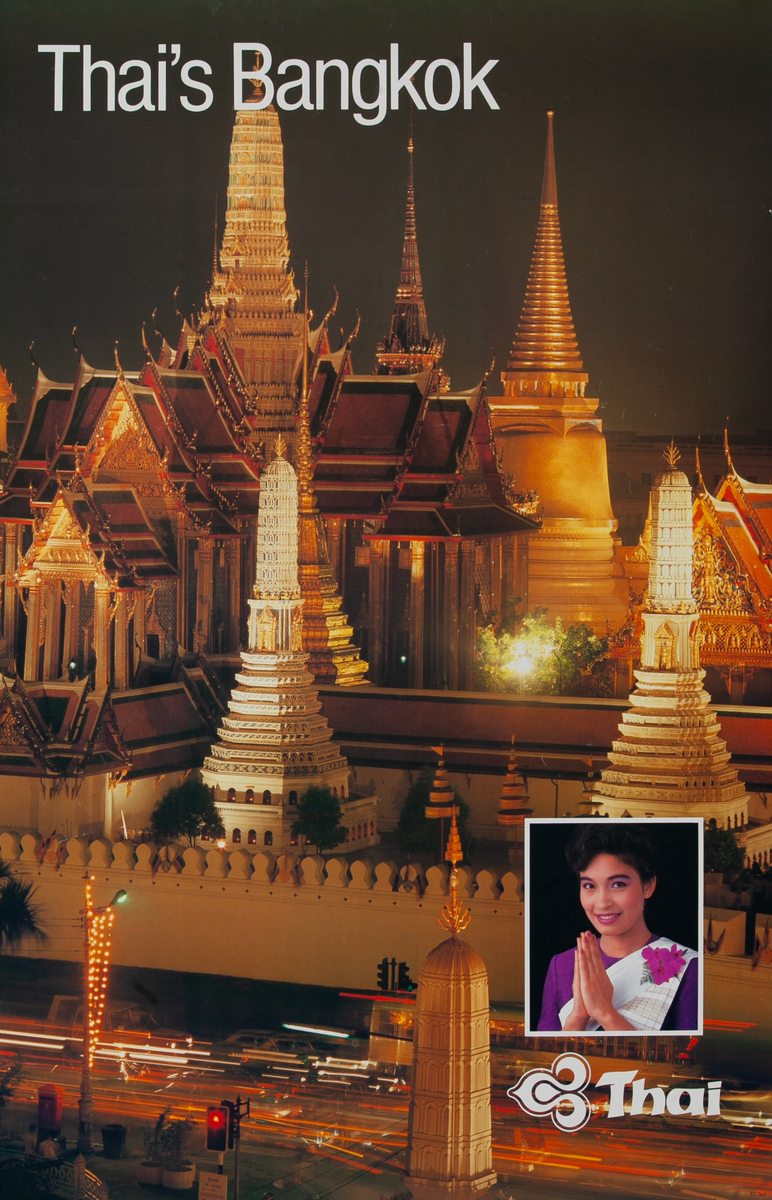 Thai Airlines Travel Poster Bangkok Temples