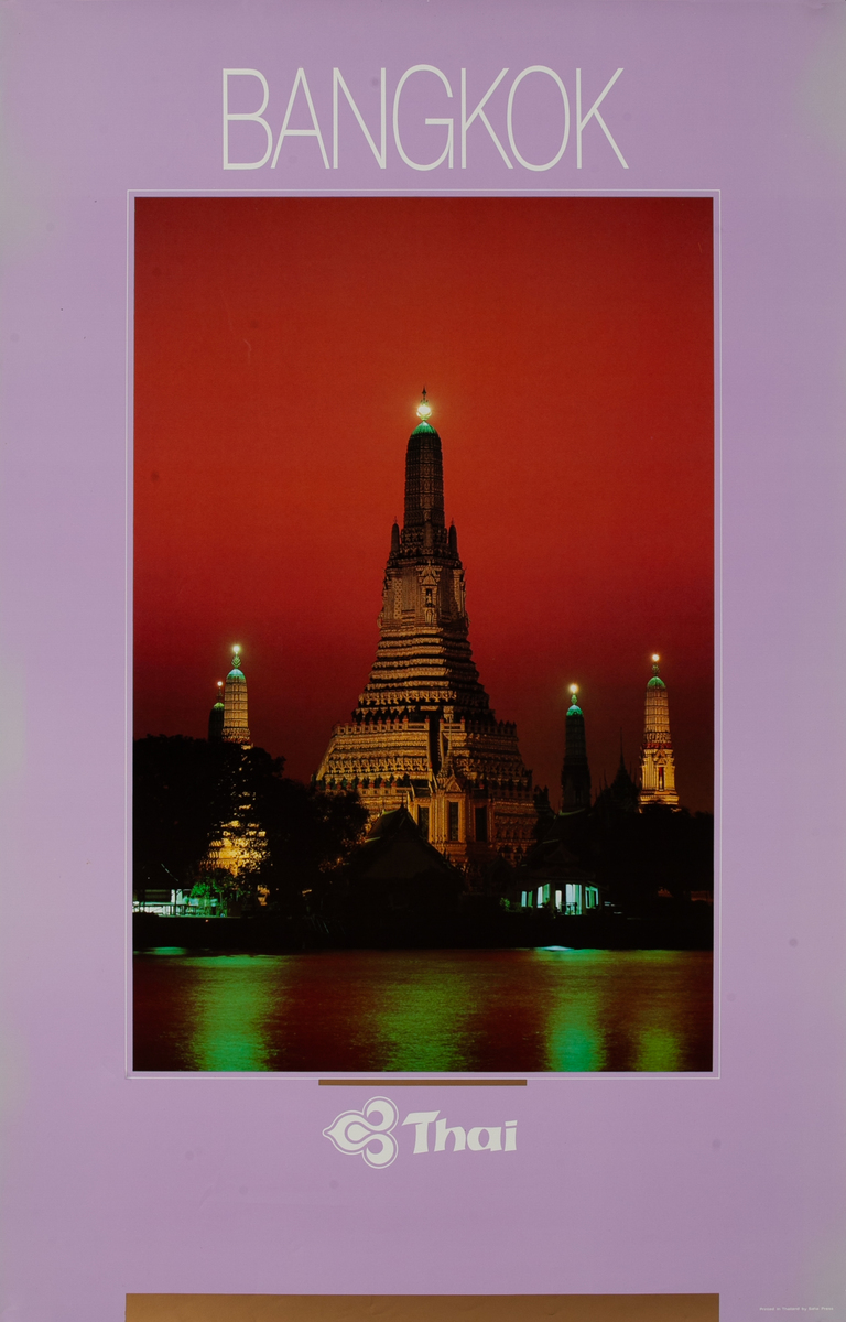 Thai Airlines Travel Poster Bangkok Temple