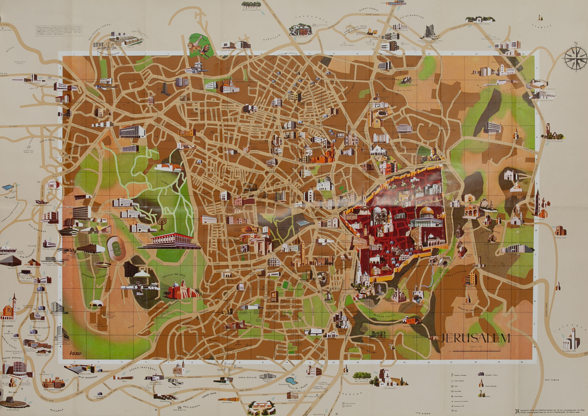 Amir’s Pictorial Map Jerusalem, Israel