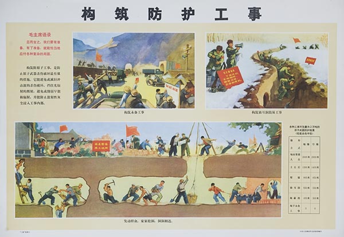 Digging Underground Tunels Original Chinese Cultural Revolution Civil Defense Poster