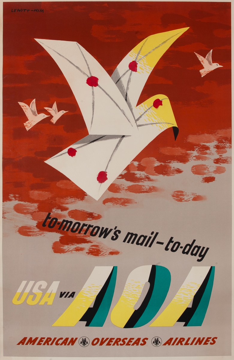 to-morrow’s mail to-day USA VIA AOA American Overseas Airlines Poster