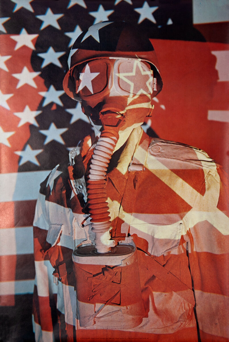 USA USSR Anti War Protest Poster Gas Mask Star & Stripes / Hammer and Sycle