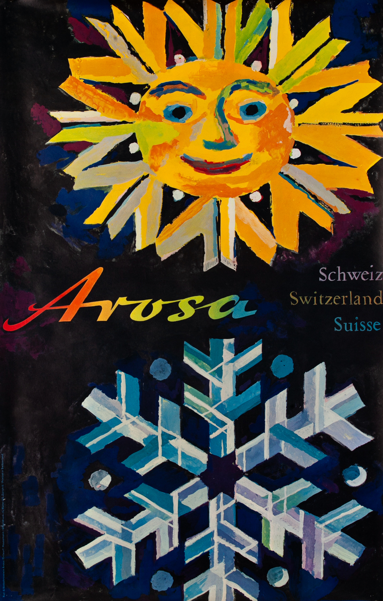 Arosa Switzerland Travel Poster Sun and Snowflake