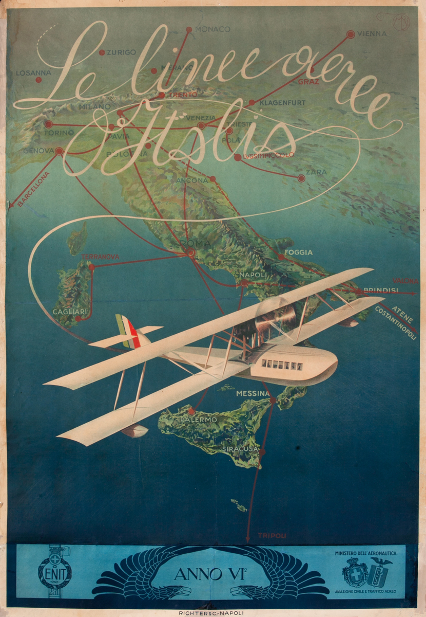 Le Linee Aeree d'Italia The Airlines of Italy Travel Poster