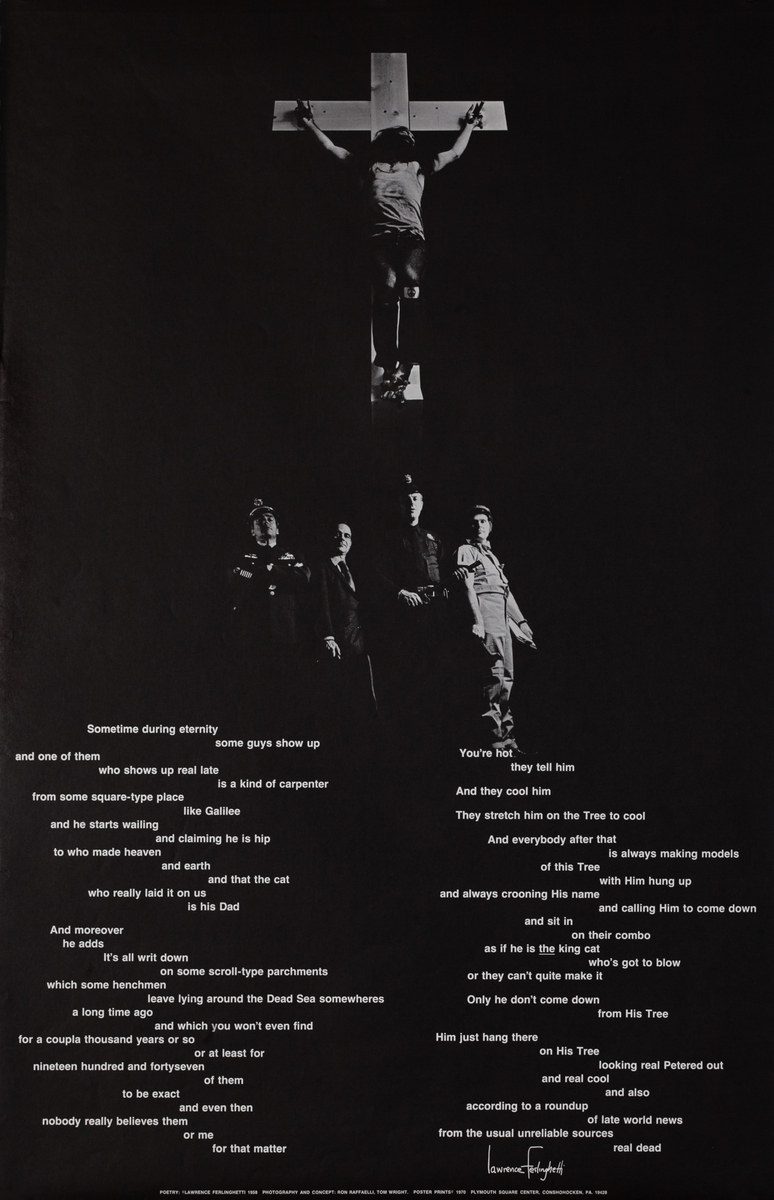 Lawrence Ferlinghetti Poem Jesus on Cross Original 1960s Psychedelic Poster