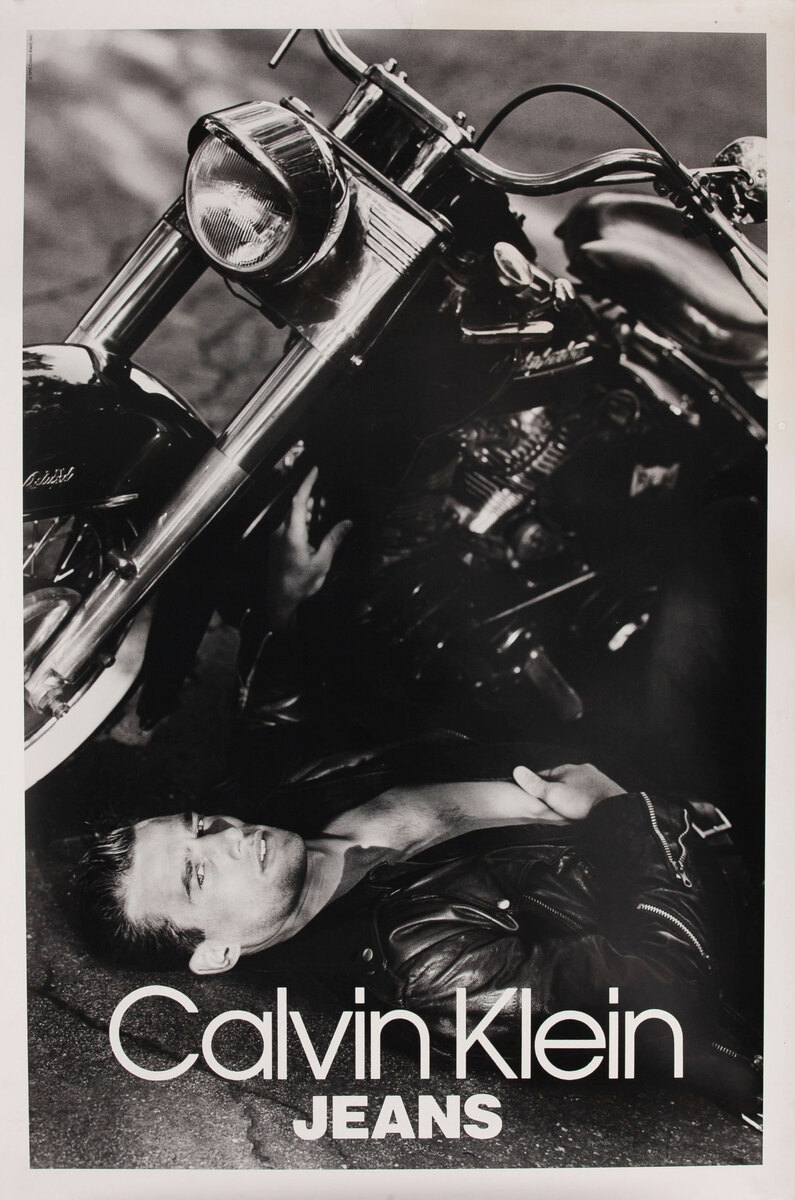 Calvin Klein Jeans Original Advertising Poster Hunk with Motorcycle