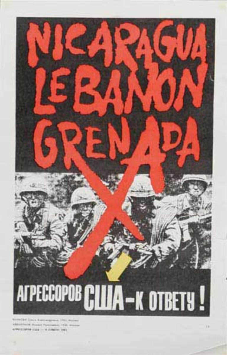 Anti American Nicaragua Lebenon Grenada Invasion Original USSR Soviet Union Propaganda Poster