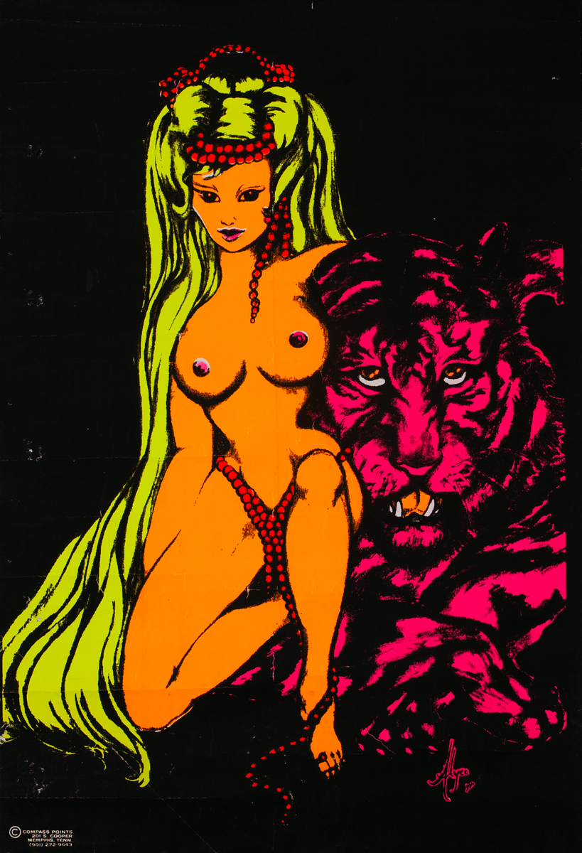 Babe and Tiger day glo black light Original Vintage Psychedelic Era Poster
