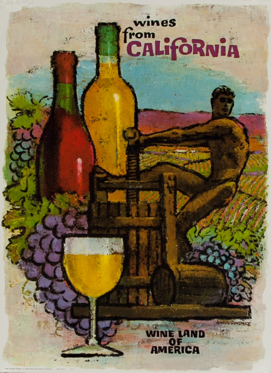 California, Wine Land of America, Original American Wine Promotion Advertising Poster Wine Press