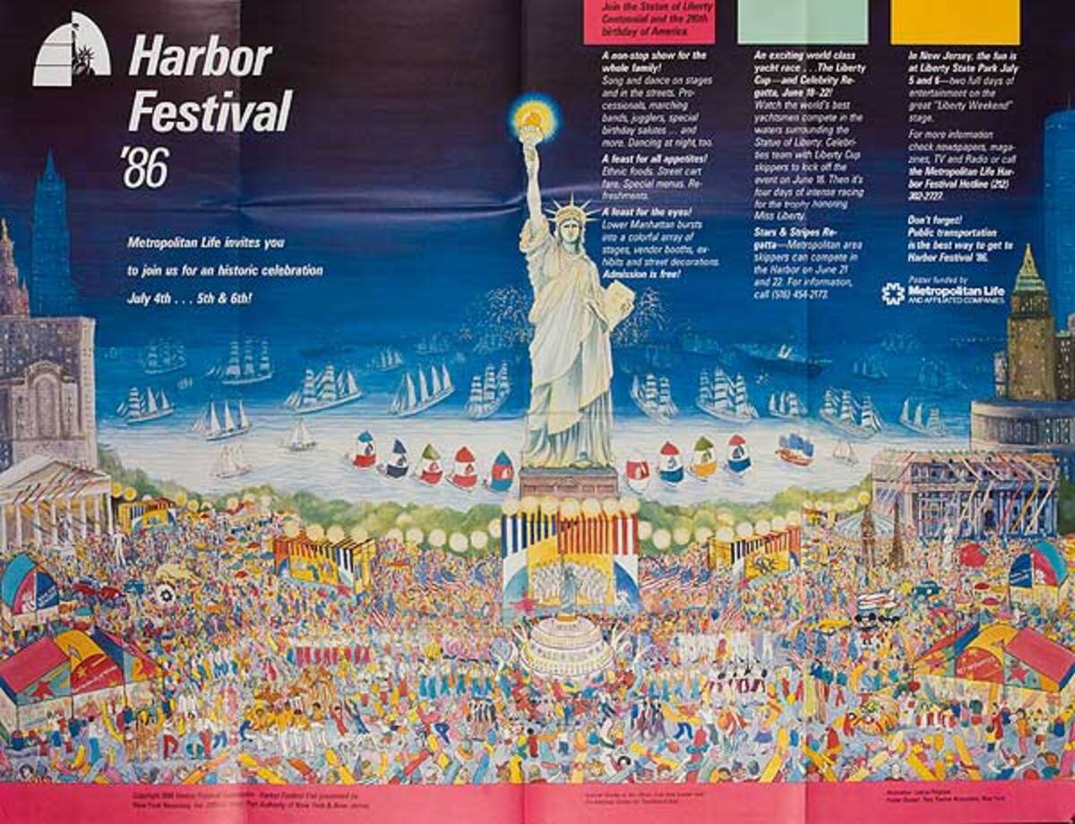 New York City (NYC) Harbor Festival Poster 1986 Vintage 