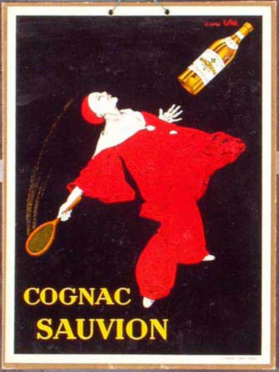 Cognac Sauvion Original Vintage Advertising Poster Tennis  theme