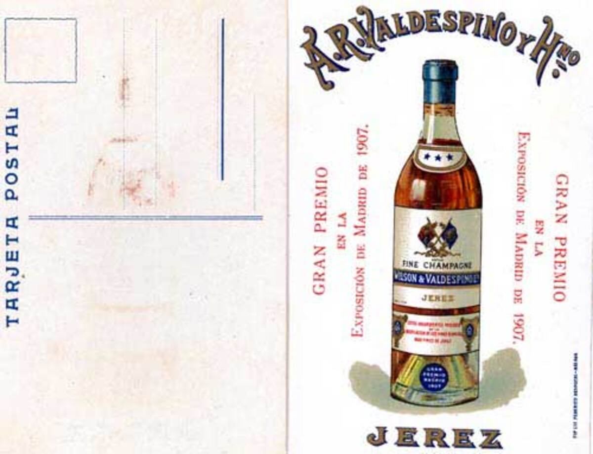 Original Spanish Advertising Card Fine Champagne Jerez Wilson and Valdespino