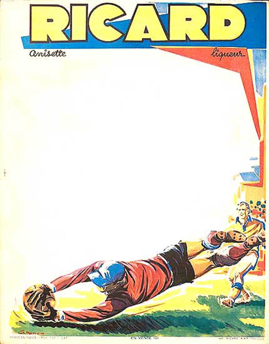 Ricard Liquer Original Vintage Advertising Poster Soccer