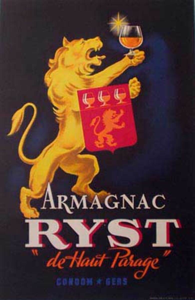 Armagnac Ryst Original Advertising Poster, Lion
