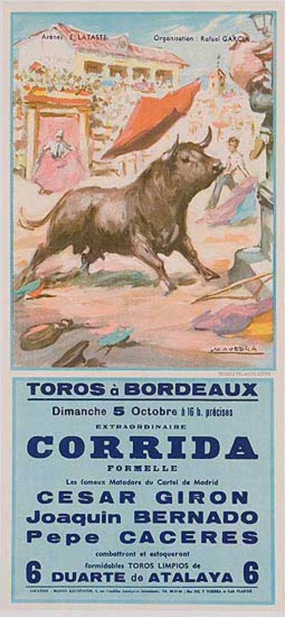 Bullfight Original Sport Poster 5 Octobre Toros a Bordeaux Cesar Giron bullfighter
