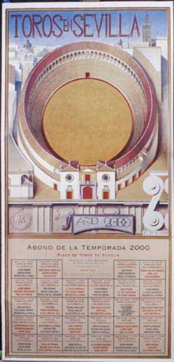 Sevilla Spain Original Spanish Bullfight Poster 2000 Plaza de Toros Scene 
