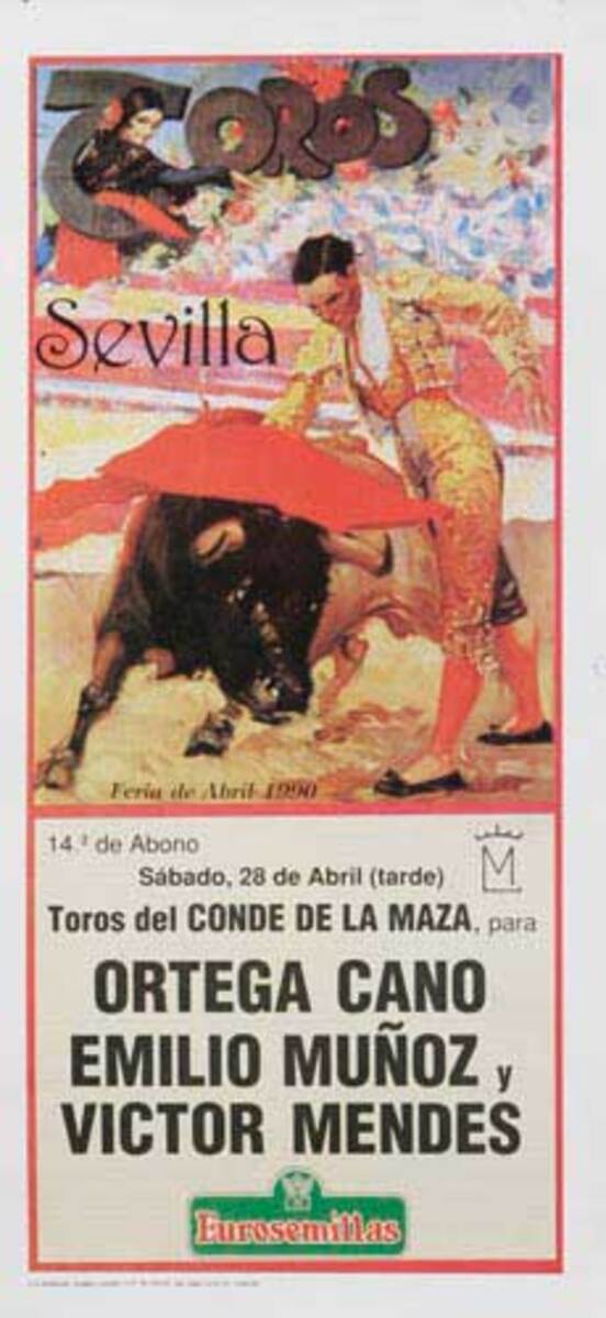 Sevilla Spain Original Spanish Bullfight Poster Ortega Cano