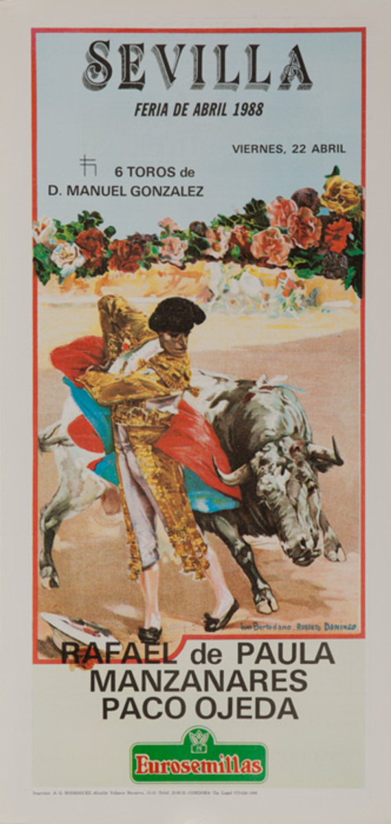 Sevilla Spain Original Spanish Bullfight Poster Rafael de Paula