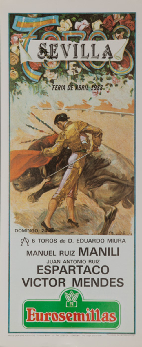 Sevilla Spain Original Spanish Bullfight Poster Manuel Ruiz Manili