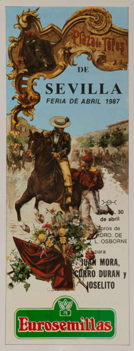 Sevilla Spain Original Spanish Bullfight Poster Abril 1987 Juan Mora