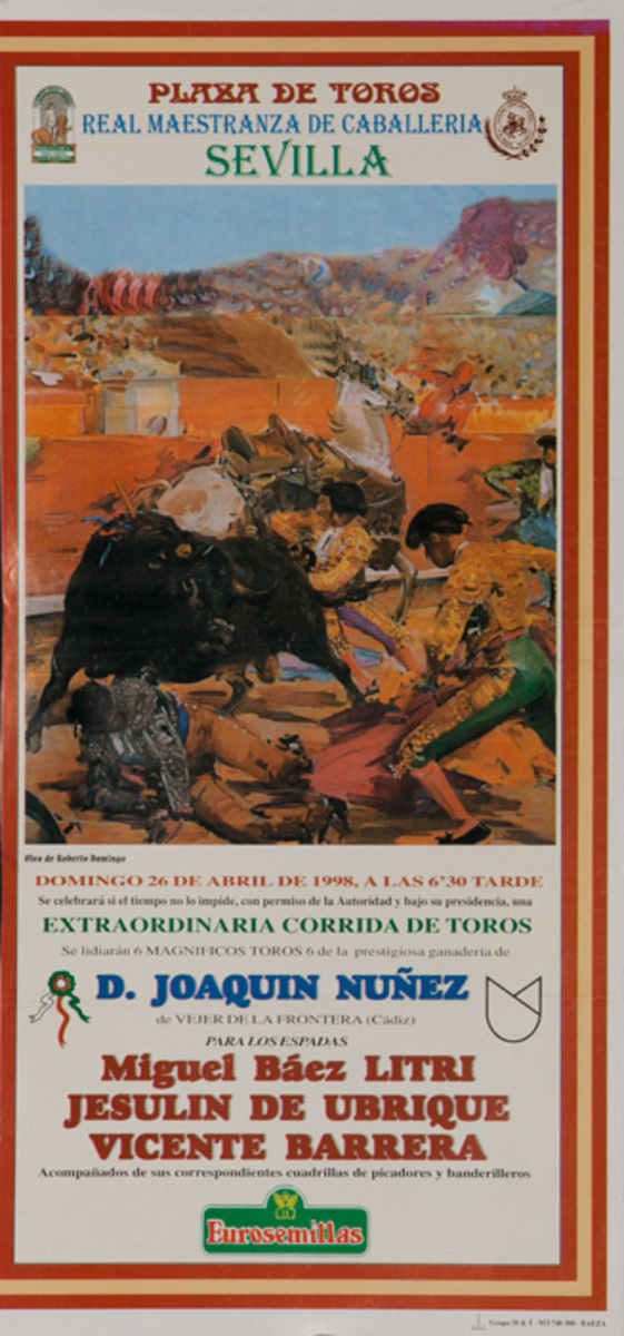 Sevilla Spain Original Spanish Bullfight Poster D.Joaquin Nunez