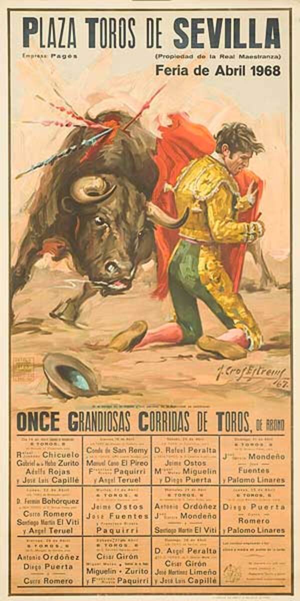 Plaza Toros De Sevilla Feria de Abril Original Spanish Bullfight Poster