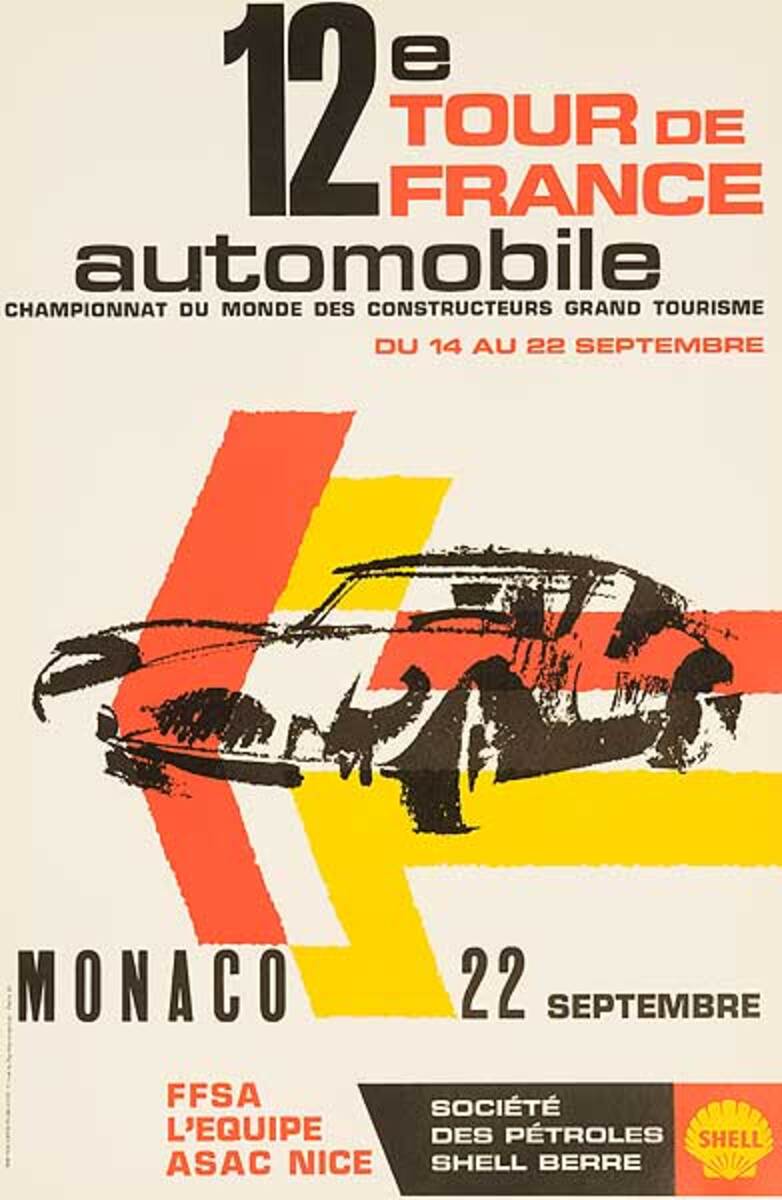 12th Tour De France Automobile Original Racing Poster Monaco