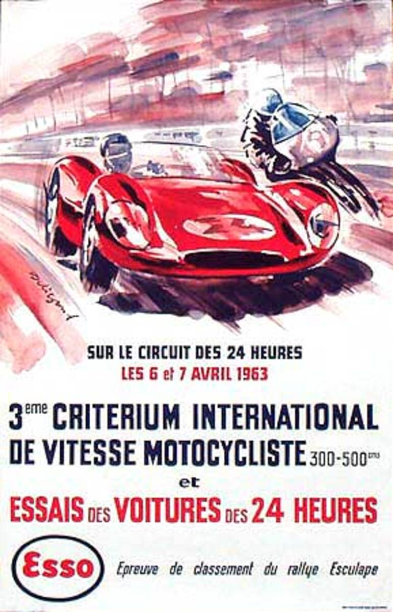 1963 3rd Criterium on 24 hr LeMans Course Original Formula 1 Auto Race Poster