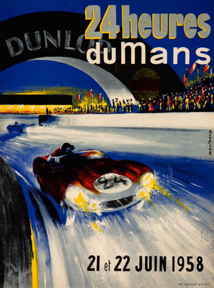 1958 Le Mans 24 Hours Formula 1 Original Auto Race Poster 