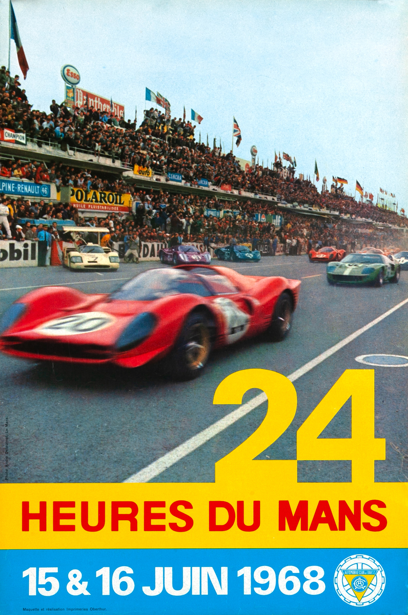24 hours Le Mans 1968 June Original F1 Racing Poster