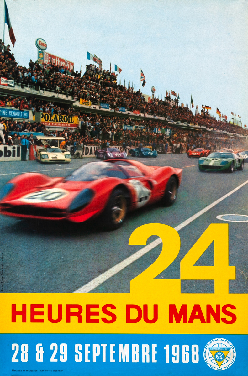 24 hours Le Mans 1968 September Original F1 Racing Poster