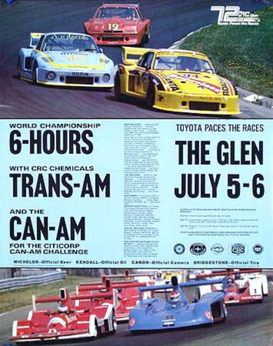 Watkins Glen Can Am 6 Hour Trans Am Can Am Original Vintage Motor Racing Poster July 5 6
