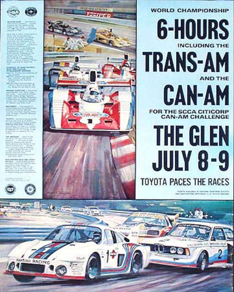 Watkins Glen Can Am 6 Hour Trans Am Can Am Original Vintage Motor Racing Poster July 8 9