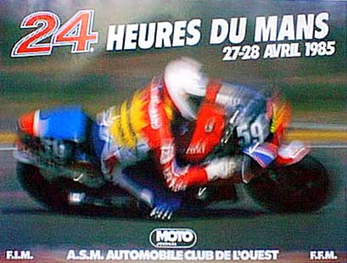 Le Mans 24 Motorcycle Race 1985 Original Vintage Motorcycle Racing Poster