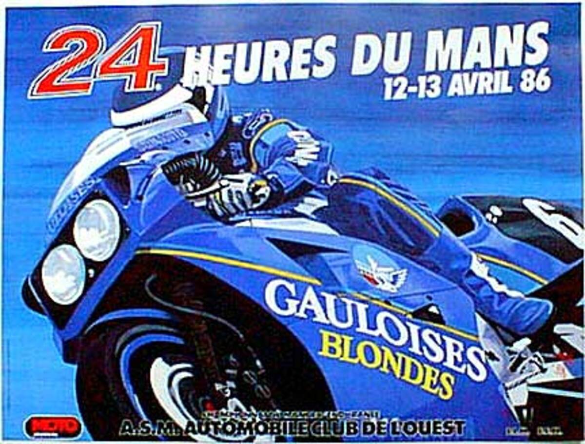 Le Mans 24 Motorcycle Race 1986 Original Vintage Motorcycle Racing Poster