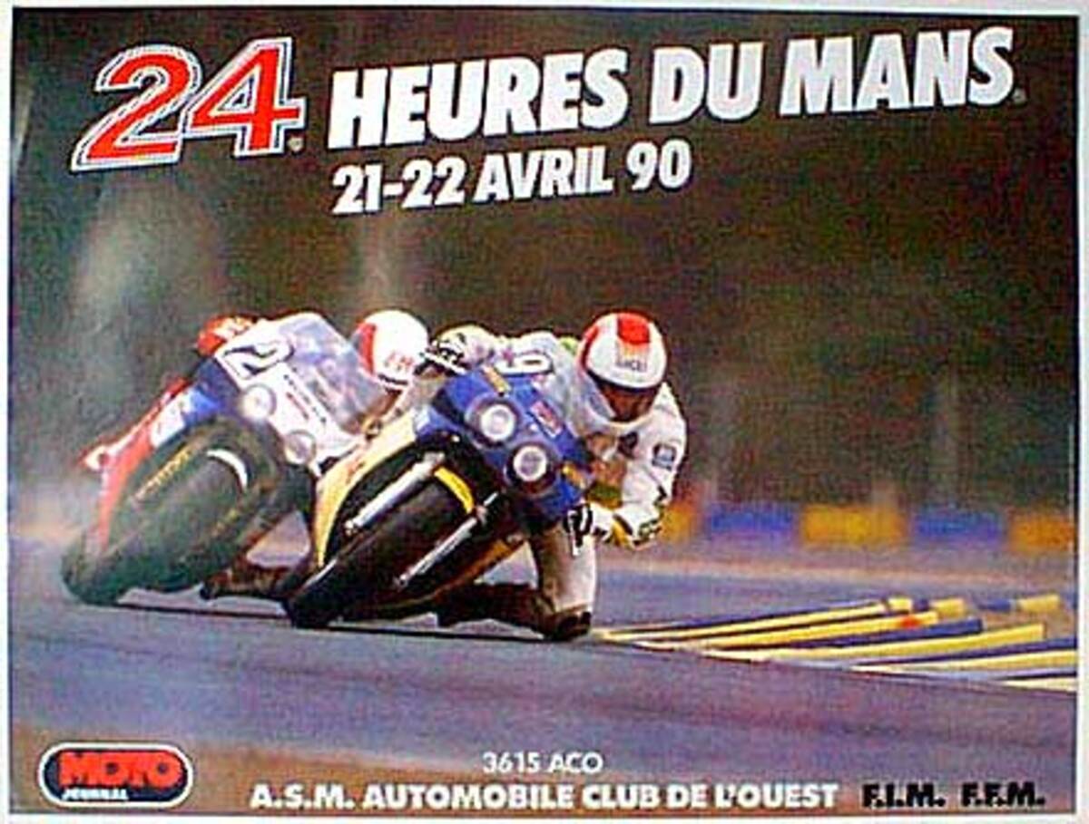 Le Mans 24 Motorcycle Race 1990 Original Vintage Motorcycle Racing Poster