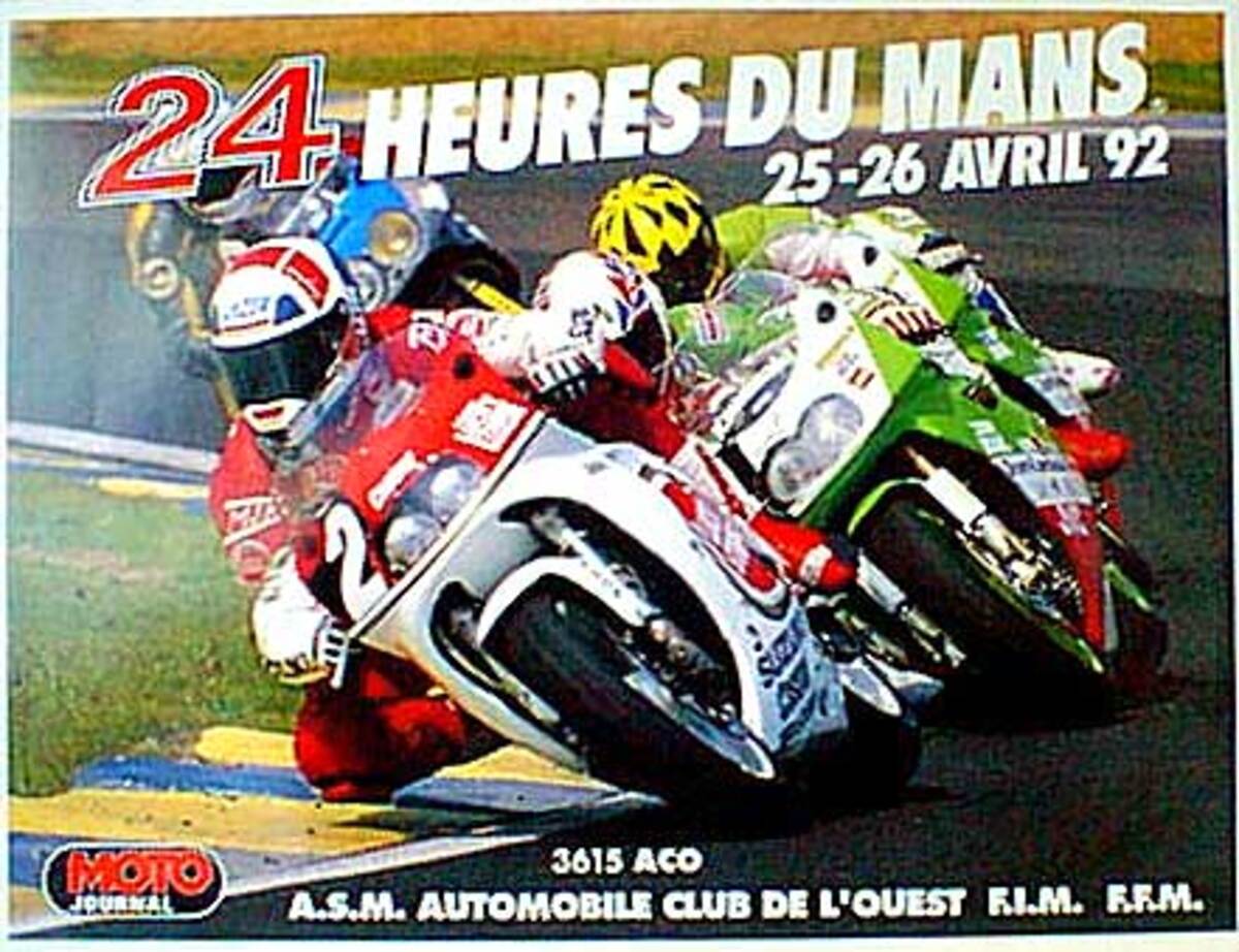 Le Mans 24 Motorcycle Race 1992 Original Vintage Motorcycle Racing Poster                          